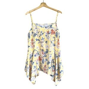 Krista Larson Tank Butter Yellow Ikat Sleeveless Floral Lagenlook‎ Boho One Size